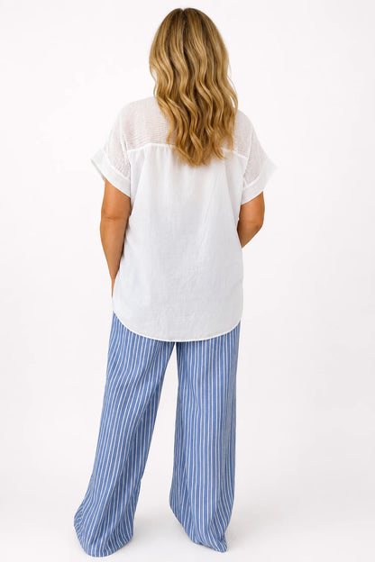 Pure Cotton Embroidered Floral Detail Mesh Sleeve/Back Lucia Shirt - White