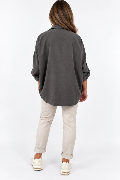 Pure Cotton Needlecord Button Sleeve Milan Button Shirt - Mocha