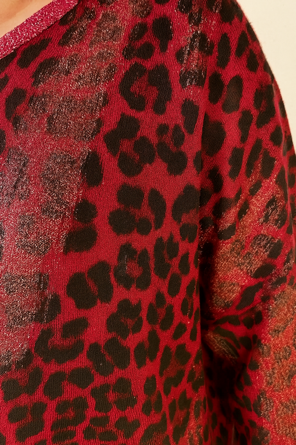 Shimmer Dash Sparkle Neck and Hem Leopard Erika Necklace Top - Frosted Cherry