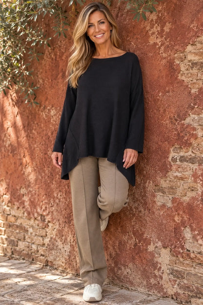 Wool Mix Ribbed Knit Porto Top - Black