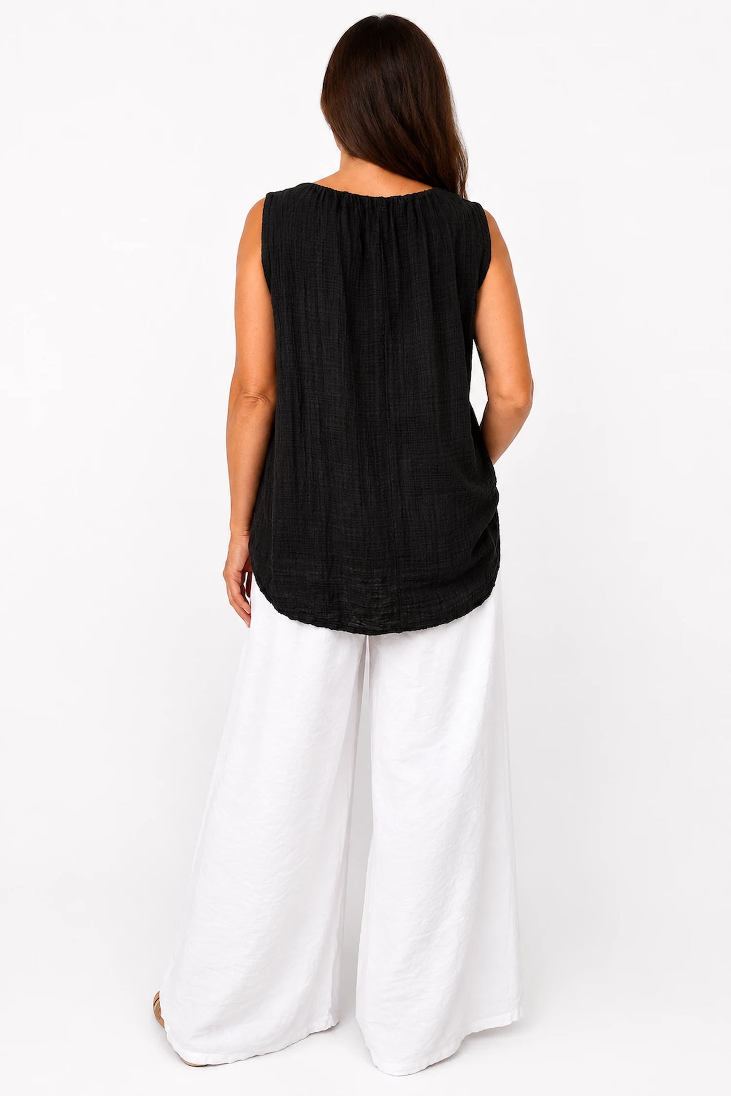 Elasticated Smocked Waist Patch Pocket Milan Wide Leg Pants - White