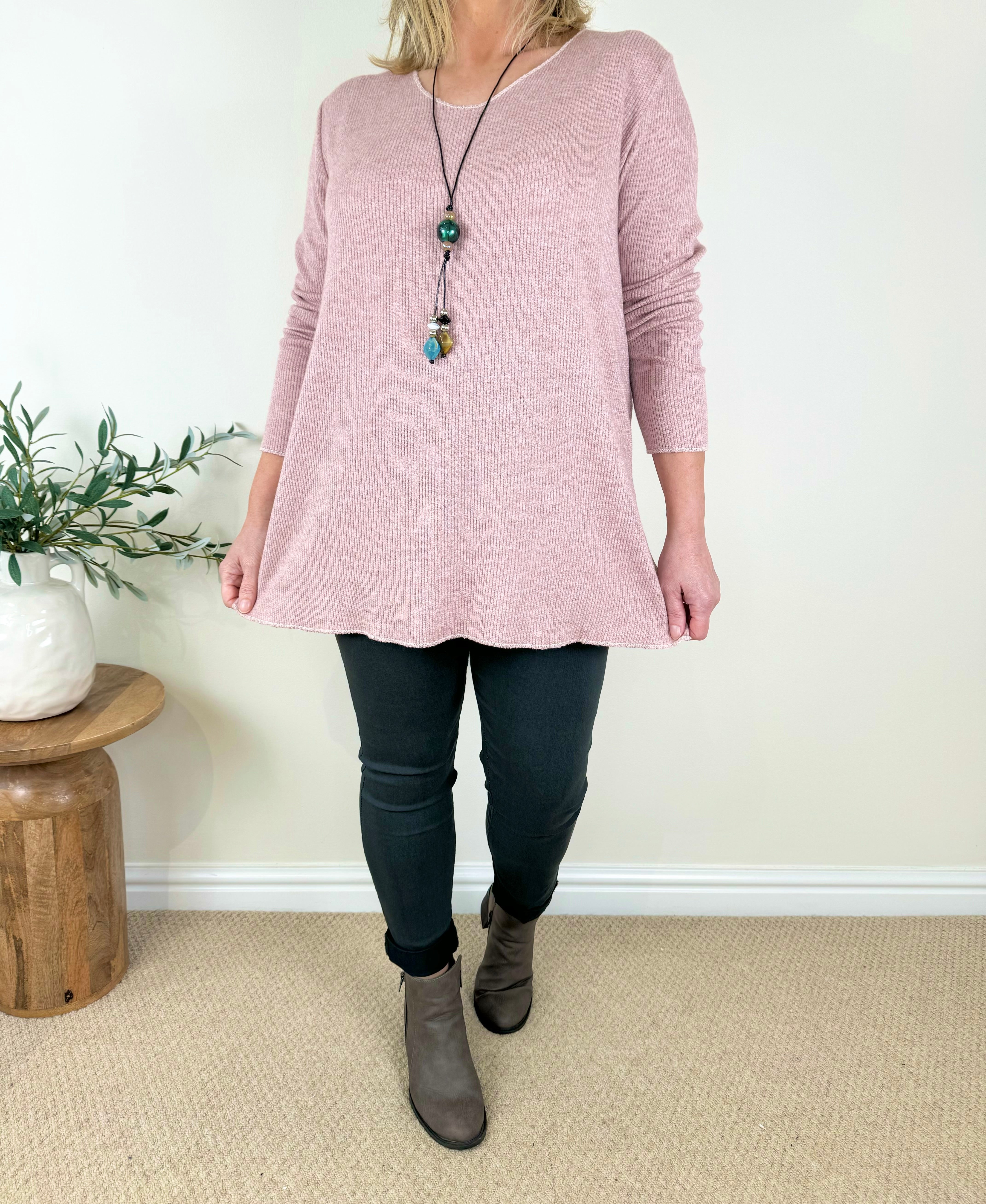 Ribbed Knit Wool Mix Alessia Necklace Top AW24