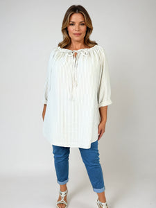 Tied Detail Stripe Valencia Top - Beige