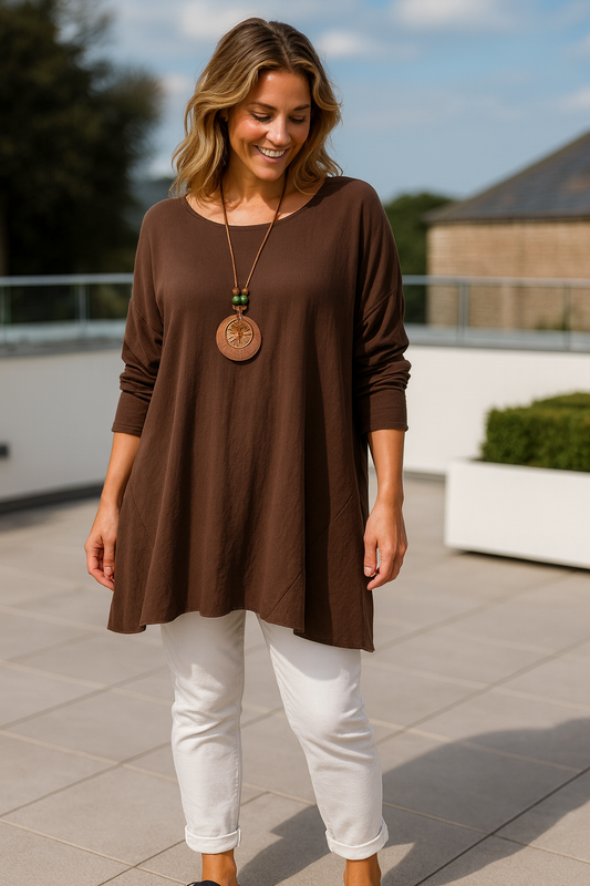 Wool Mix Freya Necklace Top - Chocolate