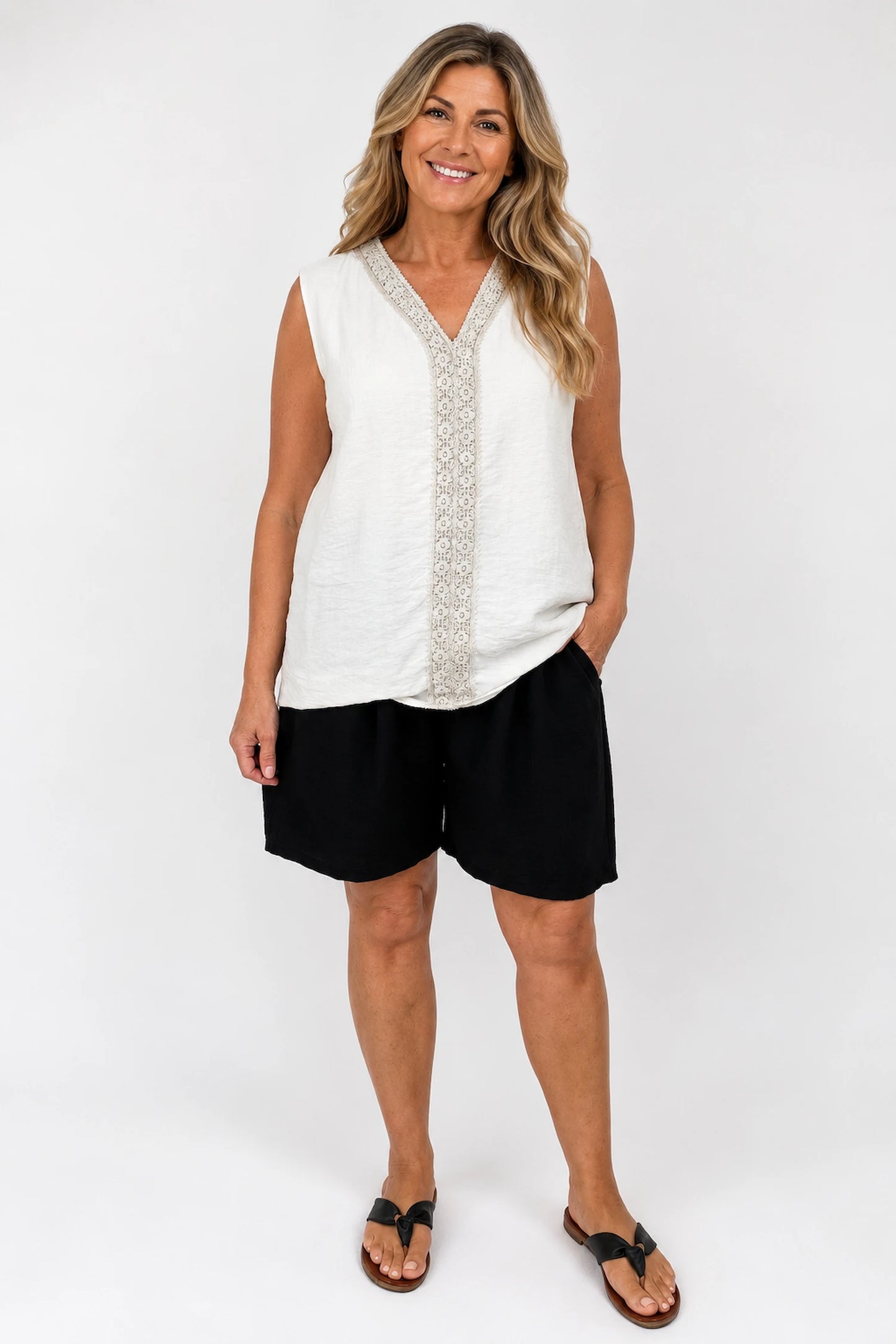 Double Pocket Elasticated Waist Lightweight Flow Mari Shorts - Black
