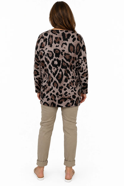 Fine Knit Carly Leopard Top - Mocha