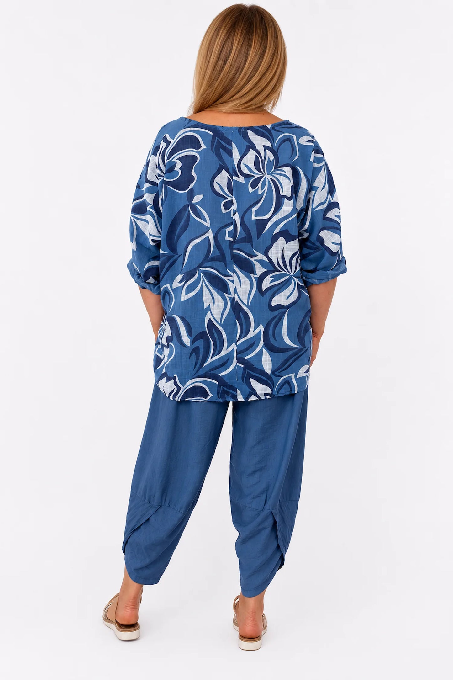Pure Cotton Pesali Necklace Top - Denim