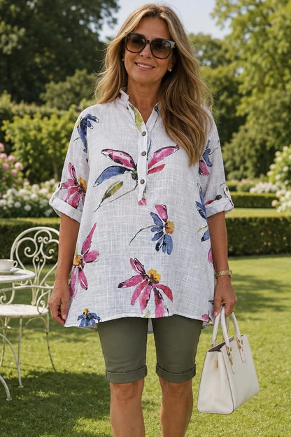 Pure Cotton Button Sleeve Alice Shirt - White