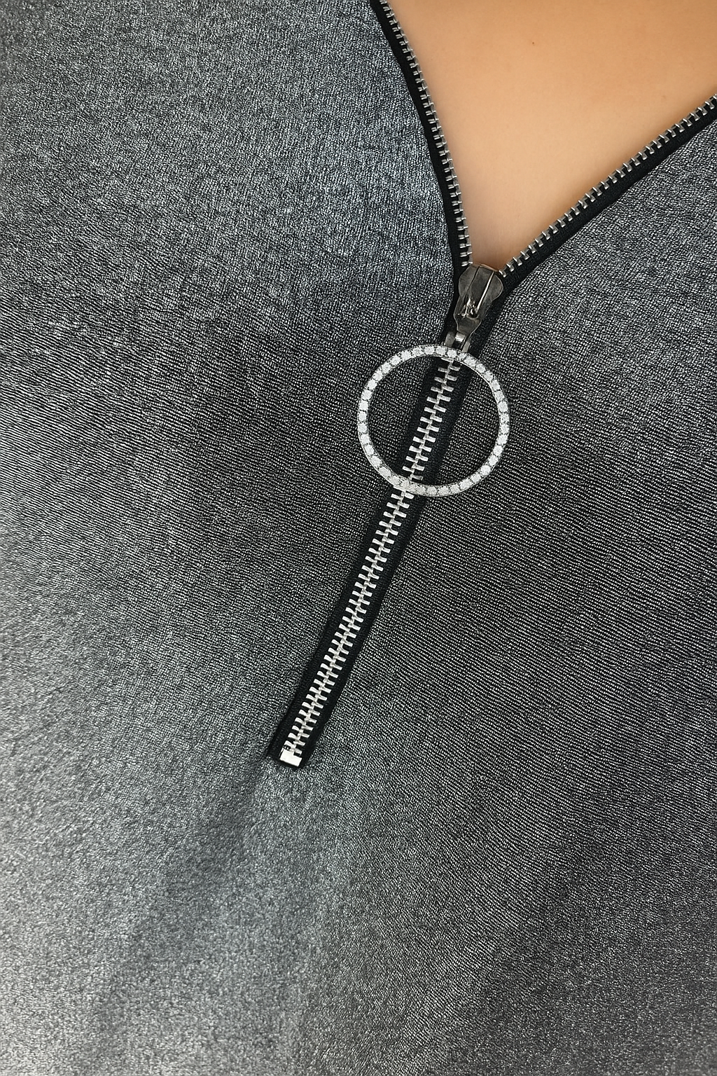 Diamanté Zip Monica Shimmer Top - Silver