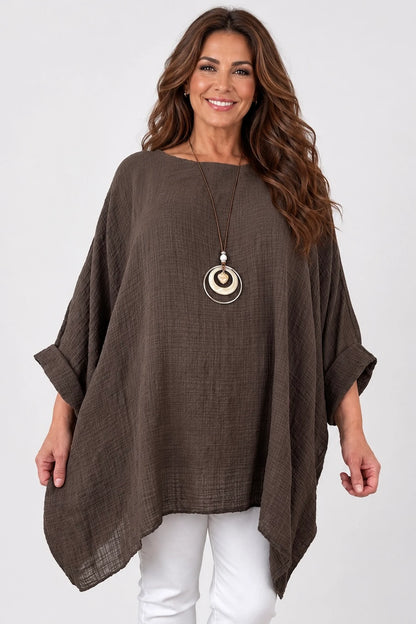 Cotton Fully Lined Isabel Necklace Batwing Top - Chocolate
