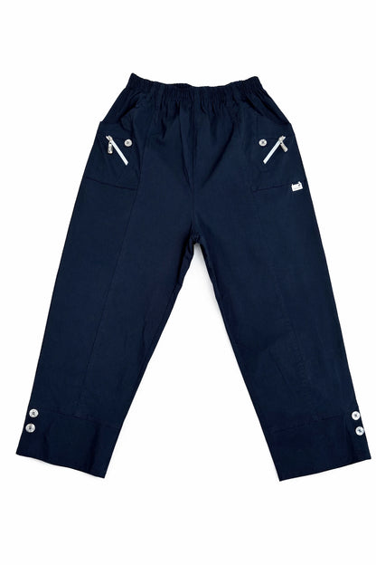 Cotton Double Zipped Pocket Cherry Berry Pants - Navy