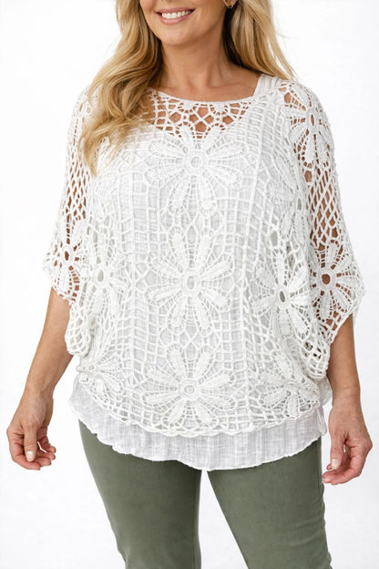 Pure Cotton Francesca Floral Crochet - White