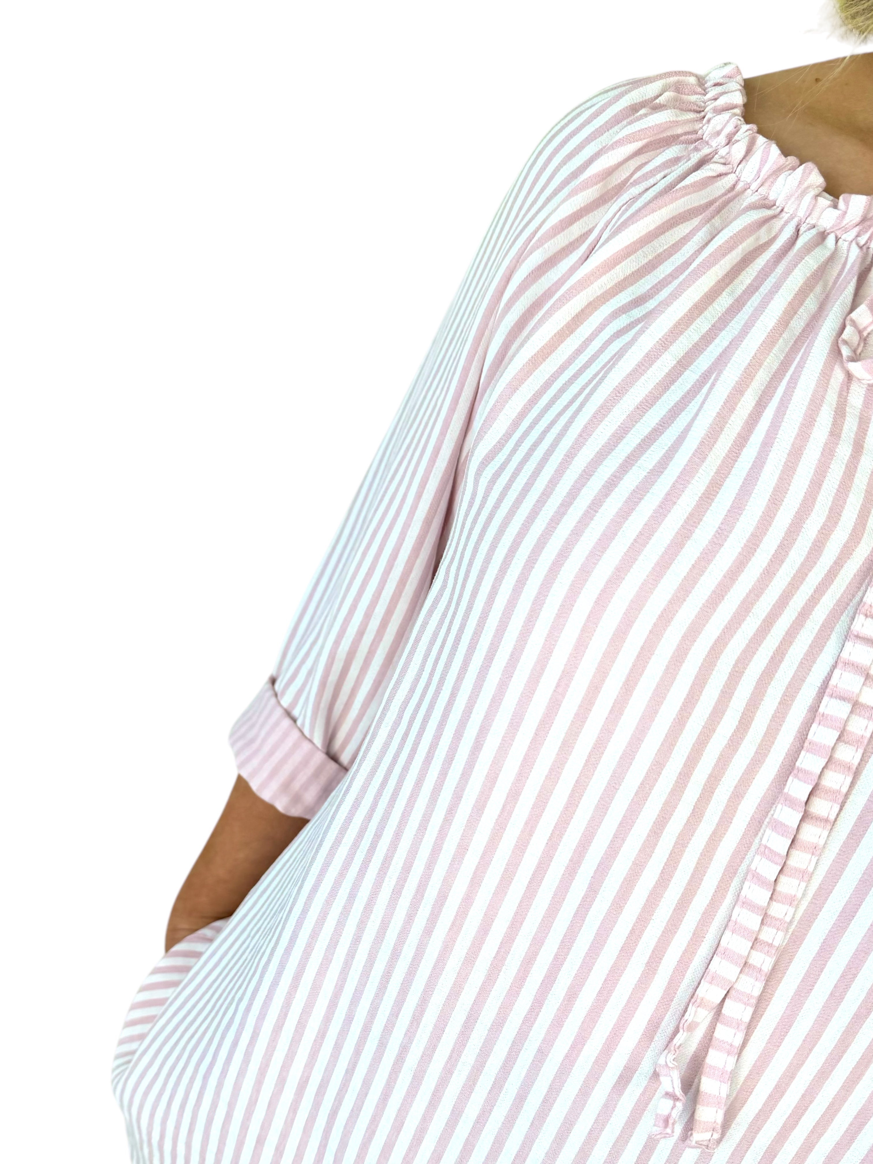 Tied Detail Stripe Valencia Top - Baby Pink