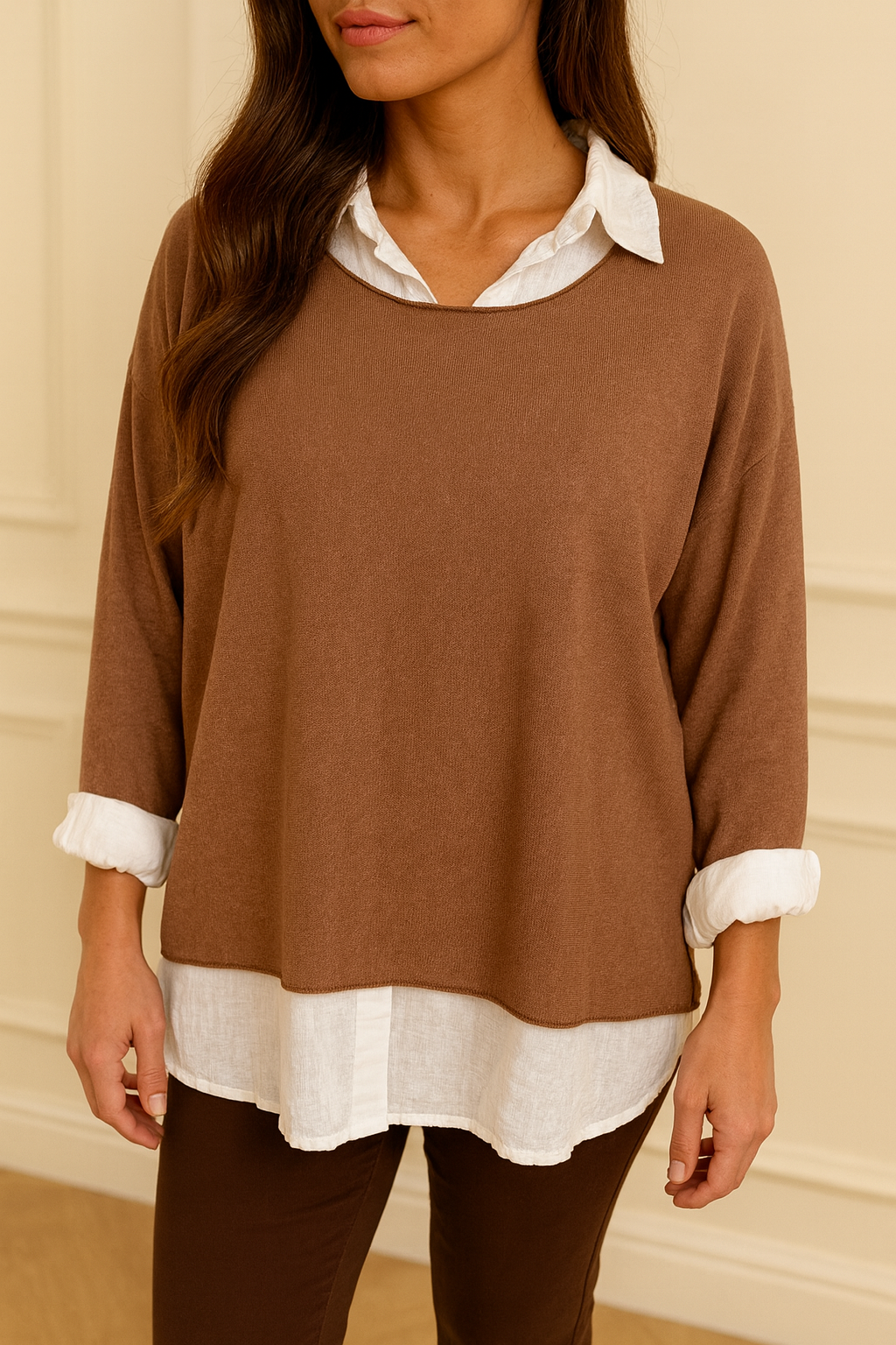 Cotton Mix Two in One Fleur Top - Brown Sugar
