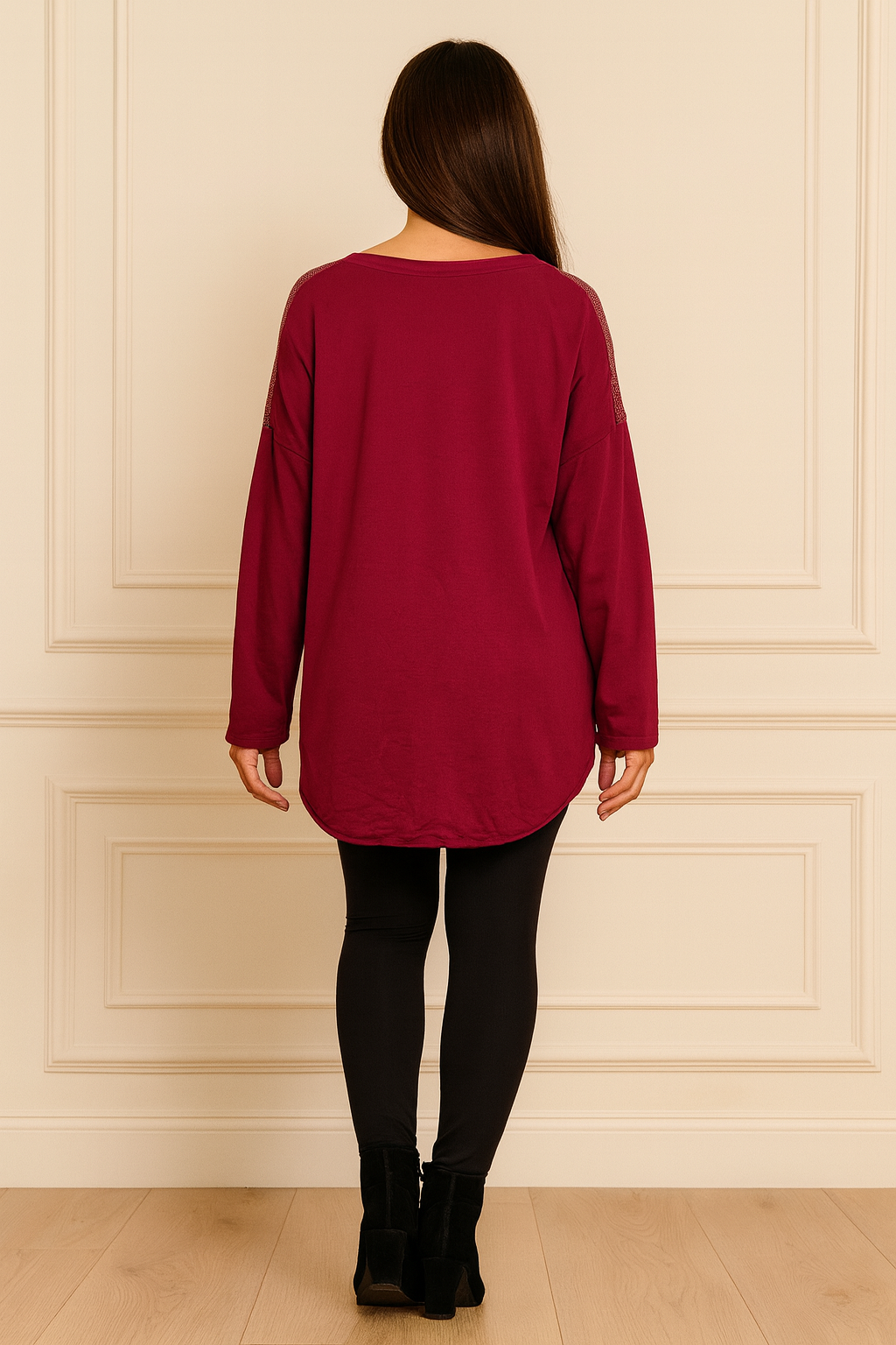 Cotton Sequin Shoulder Amari Top - Black Currant