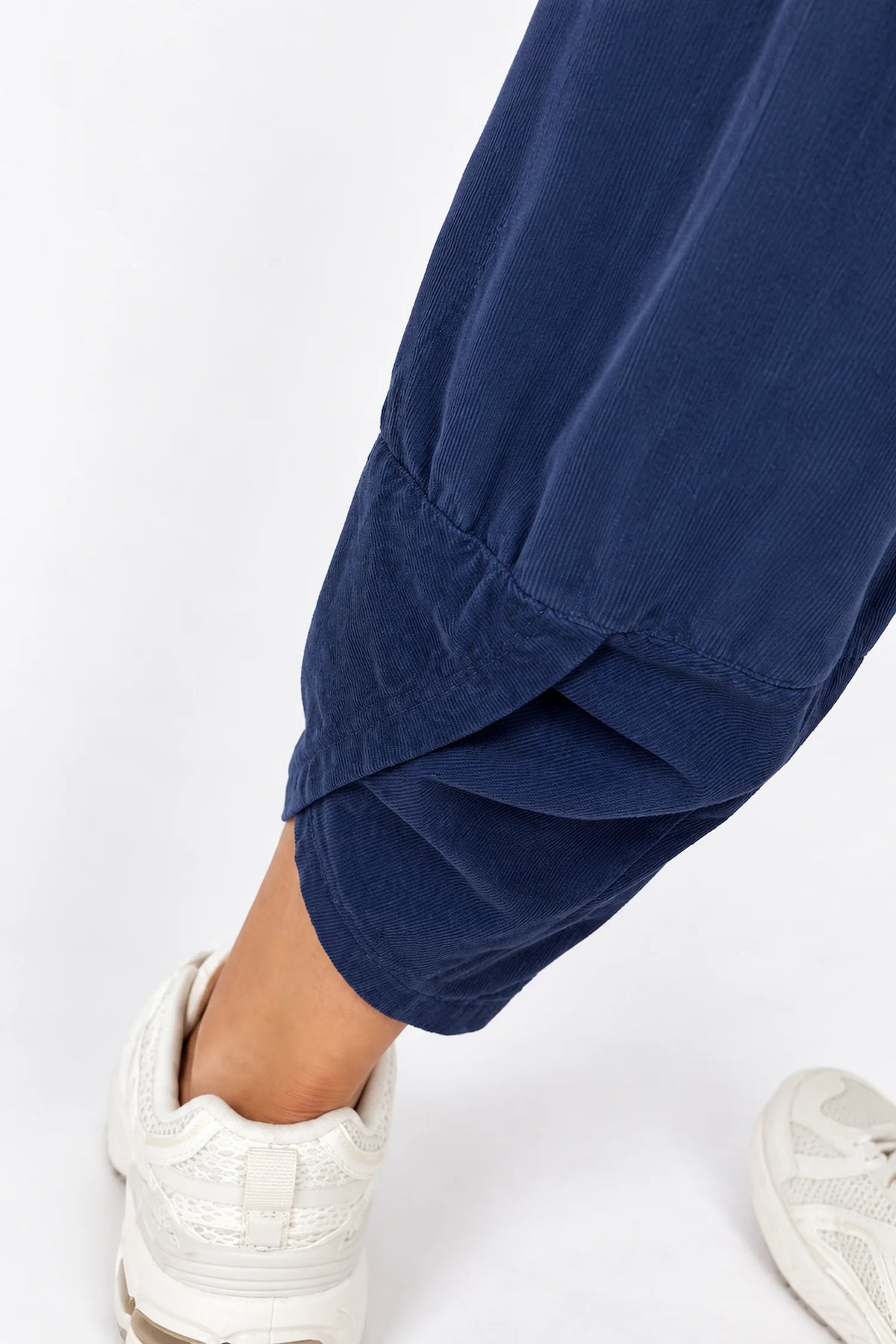Pure Cotton Needlecord Double Panel Pocket Elasticated Waist Fara Pants - Navy