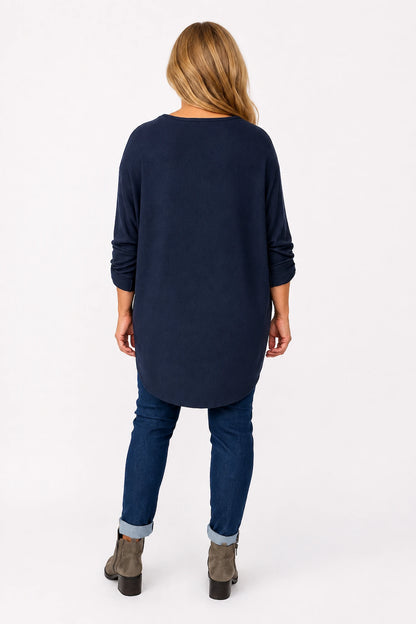 Fine Knit Button Sleeve Batwing Angelica Top - Navy