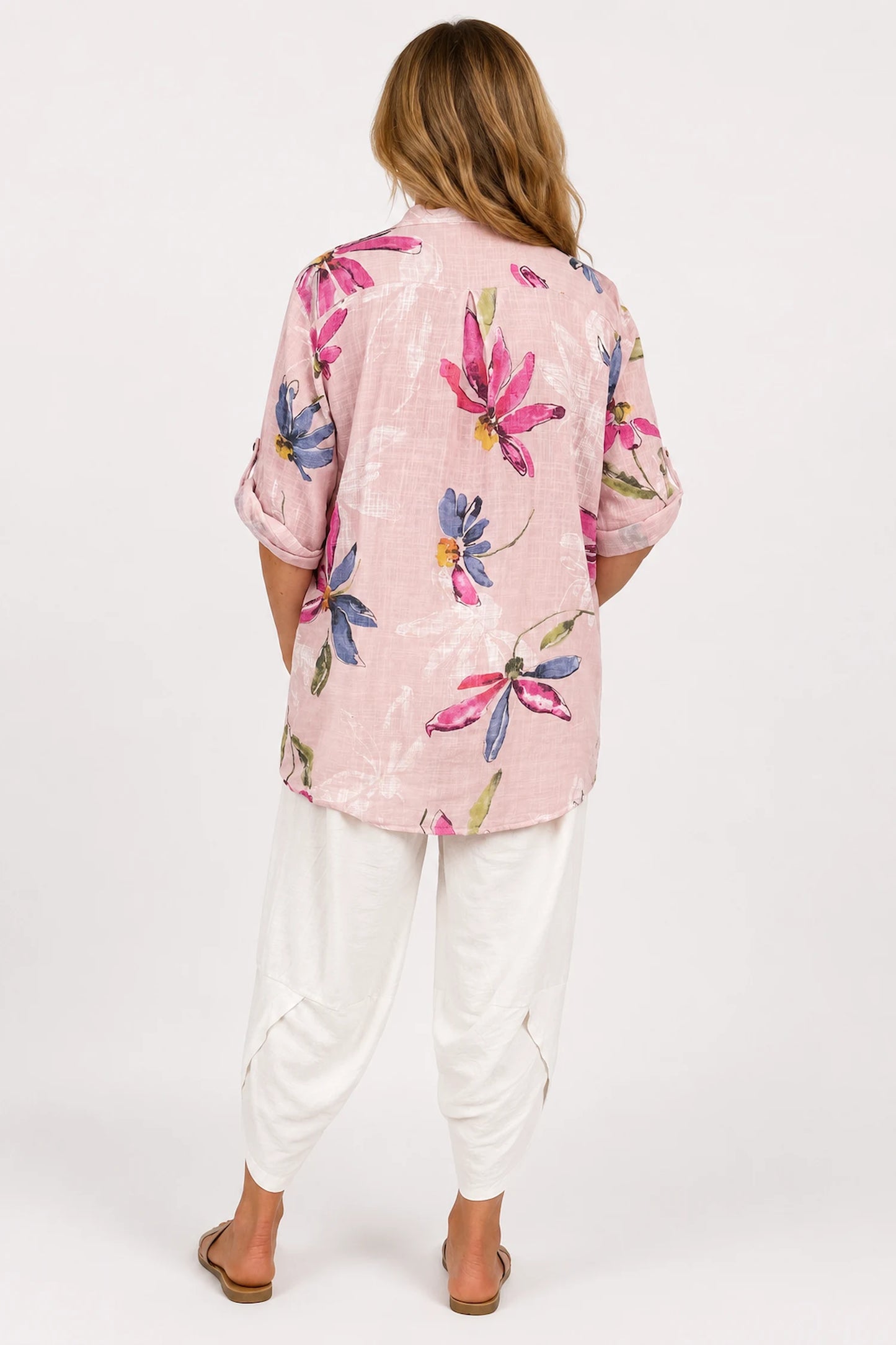 Pure Cotton Button Sleeve Alice Shirt - Baby Pink