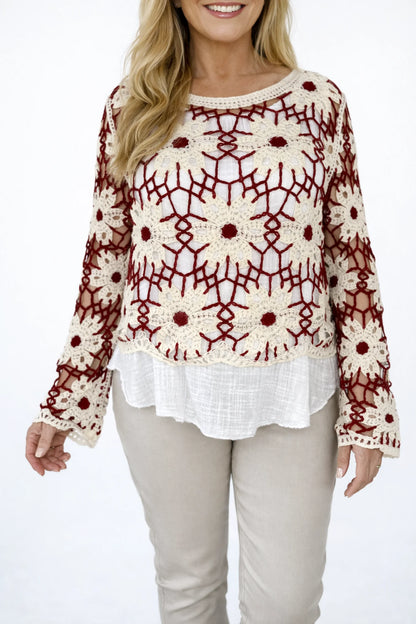 Cotton Juliette Floral Crochet Top - Vintage Red