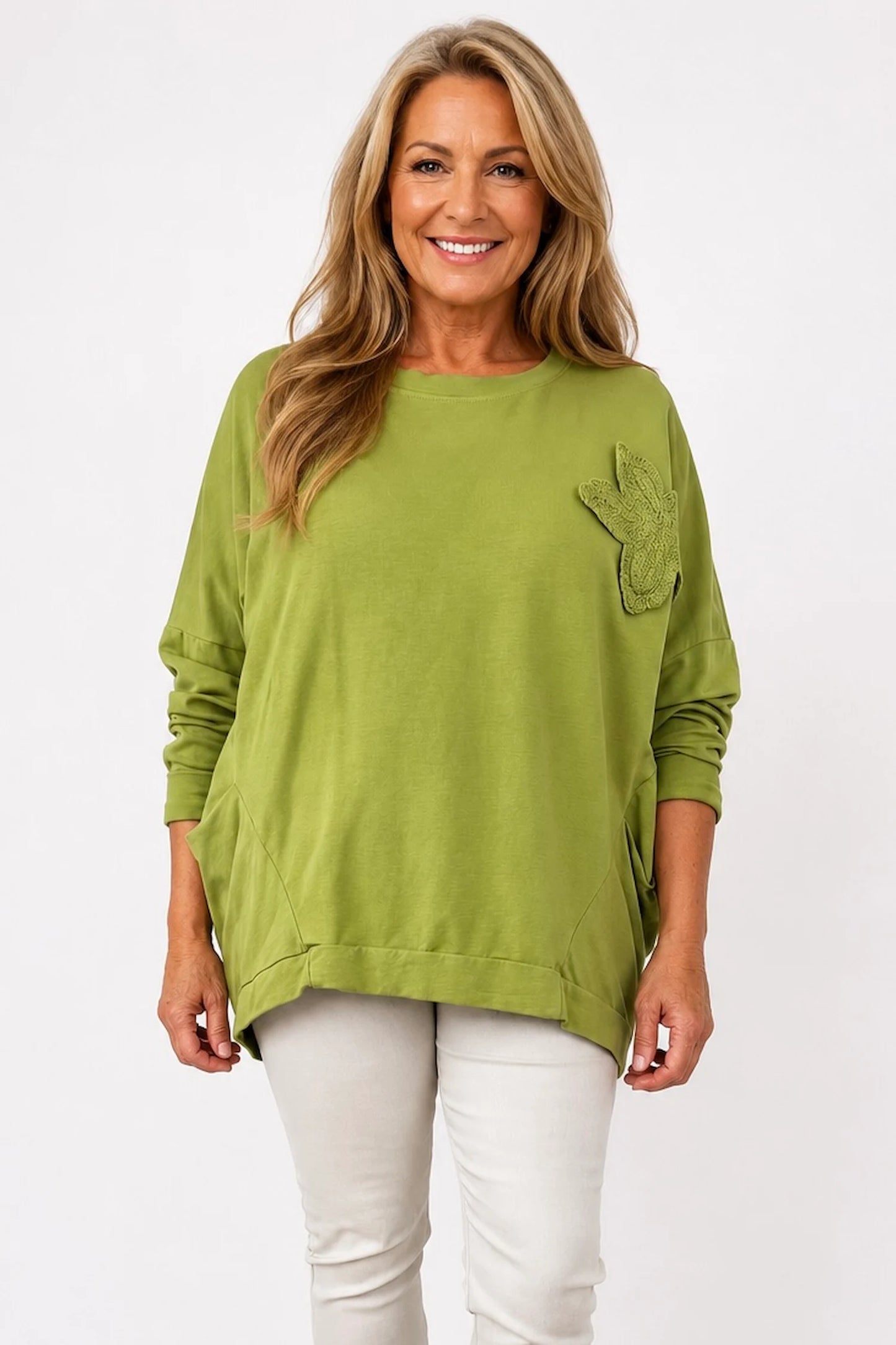 Pure Cotton Embroidered Floral Maxine Top - Lime