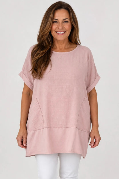 Double Pocket Cotton Verity Tunic Top - Blush Pink