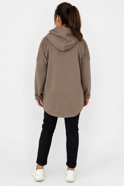 Badge Detail Drawstring Hem Double Pocket Viera Zipped Hooded Jacket - Mocha