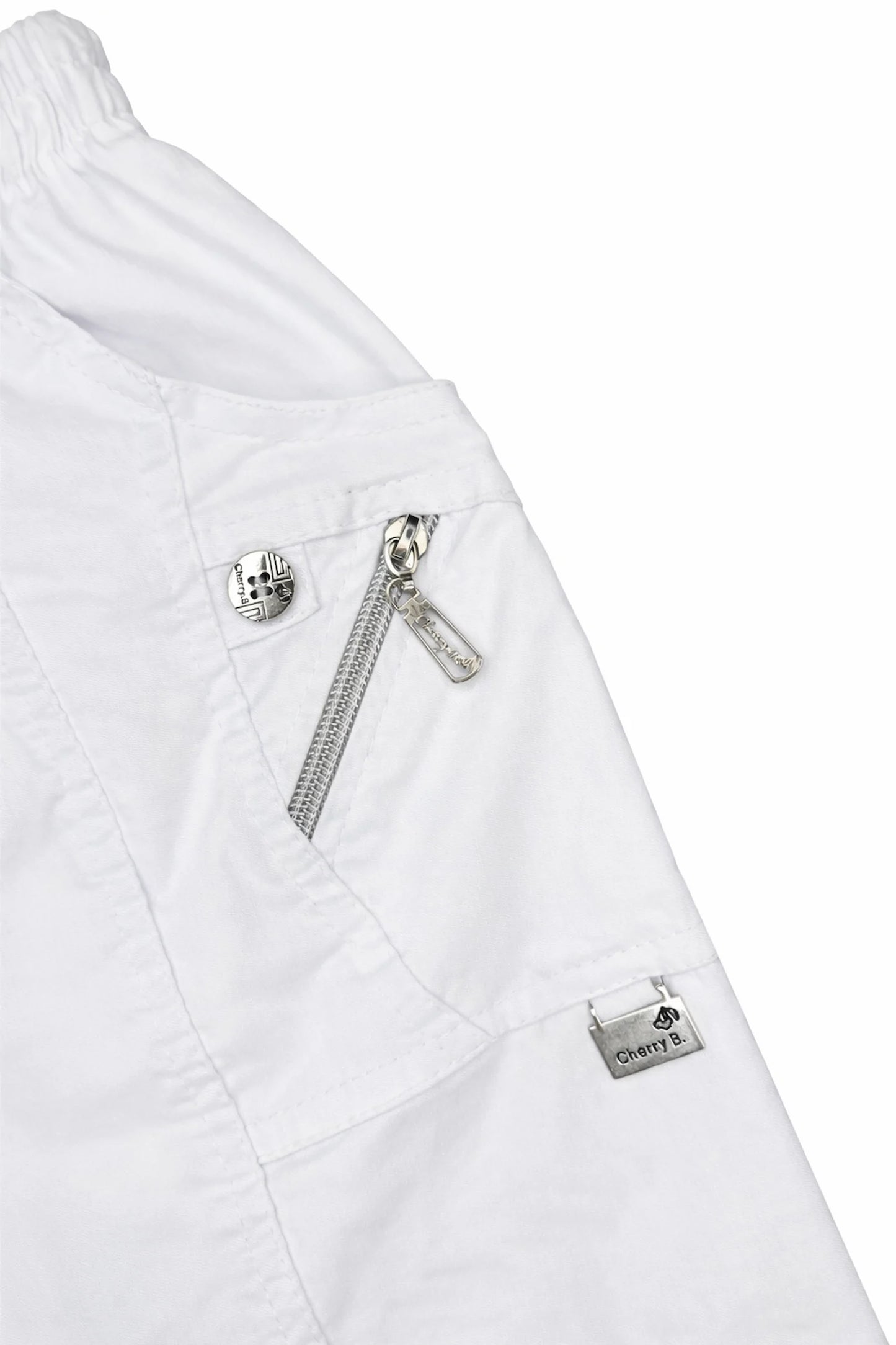 Cotton Double Zipped Pocket Cherry Berry Pants - White