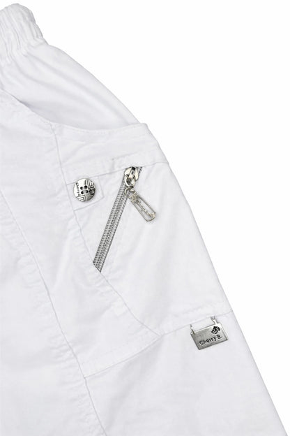 Cotton Double Zipped Pocket Cherry Berry Pants - White