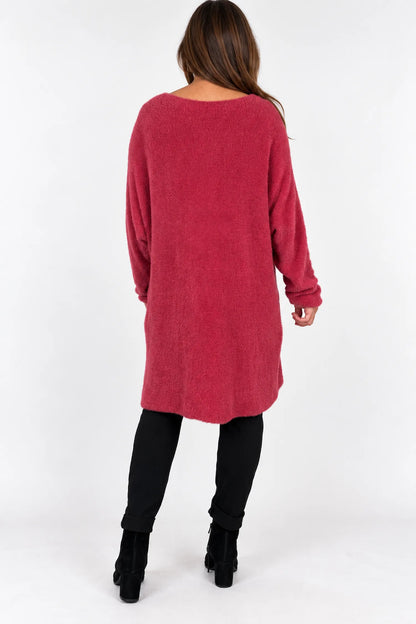 Wool Mix Deluxe Soft Longline Tina Top - Cherry Pink