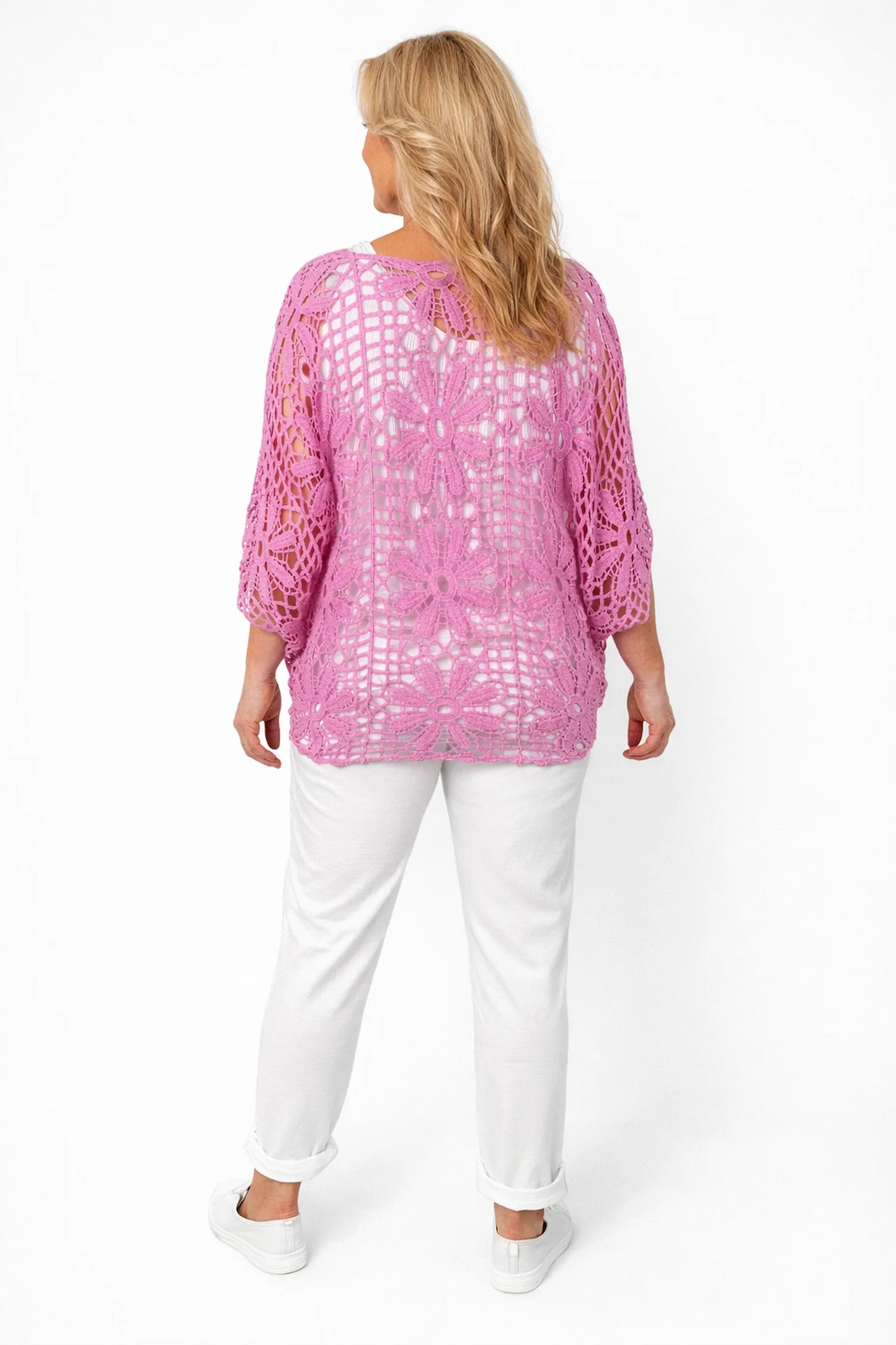 Pure Cotton Francesca Floral Crochet - Lipstick Pink