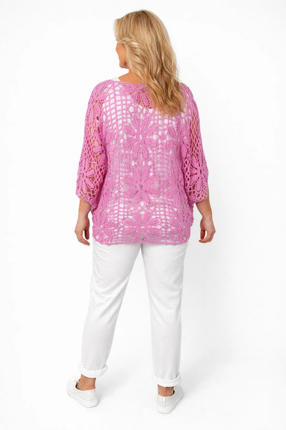 Pure Cotton Francesca Floral Crochet - Lipstick Pink