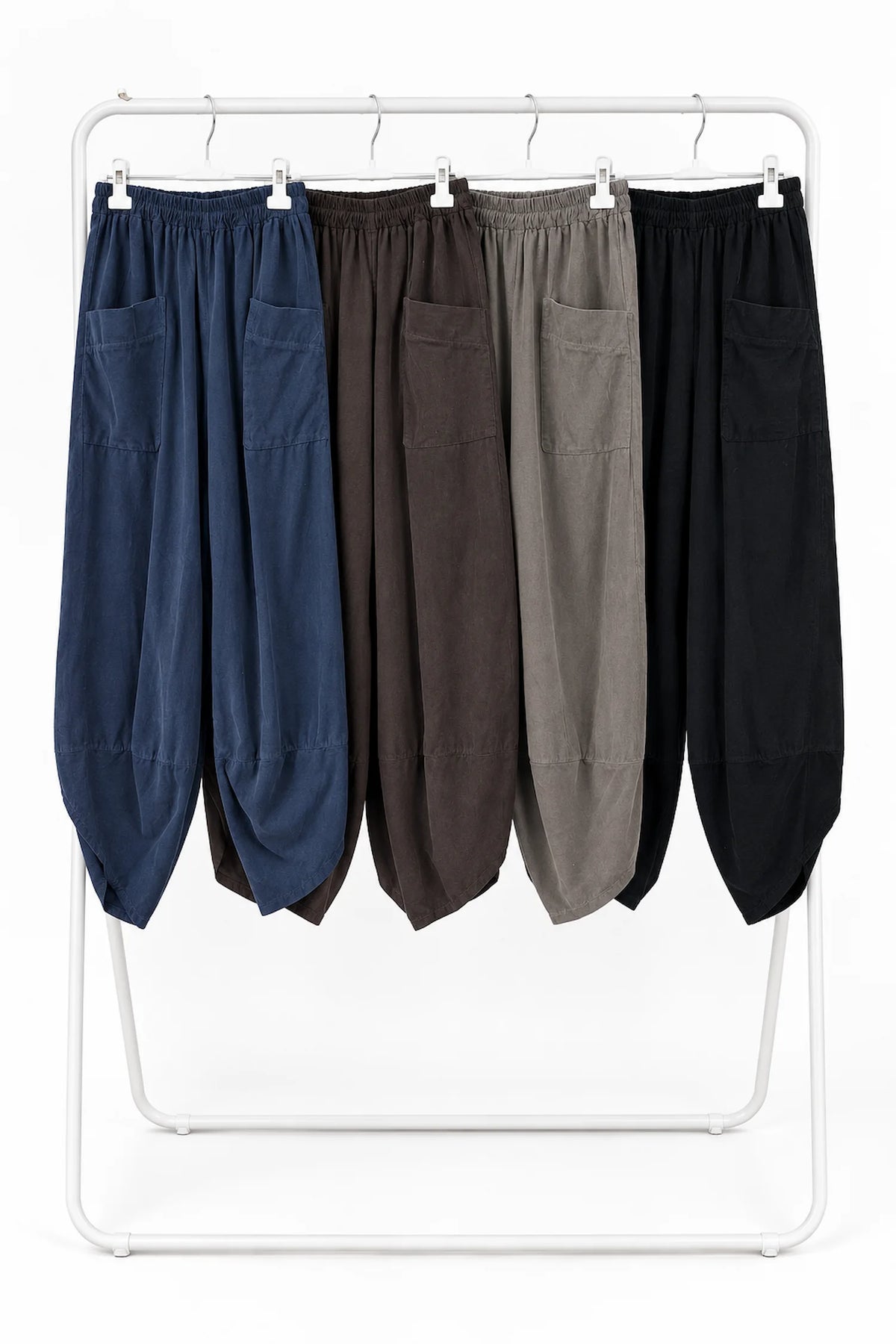 Pure Cotton Needlecord Double Panel Pocket Elasticated Waist Fara Pants - Navy