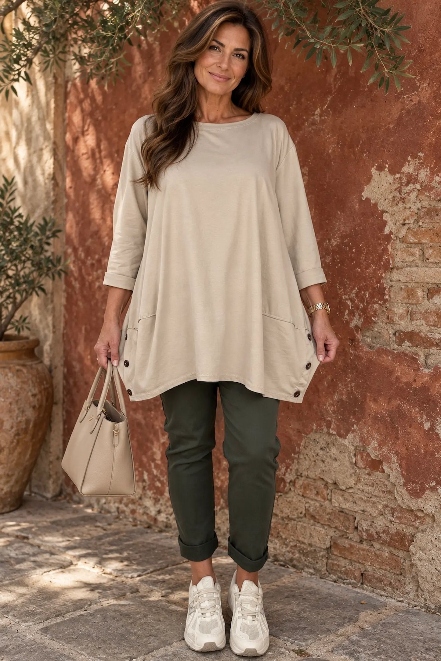Cotton Button Side Maya Top - Beige