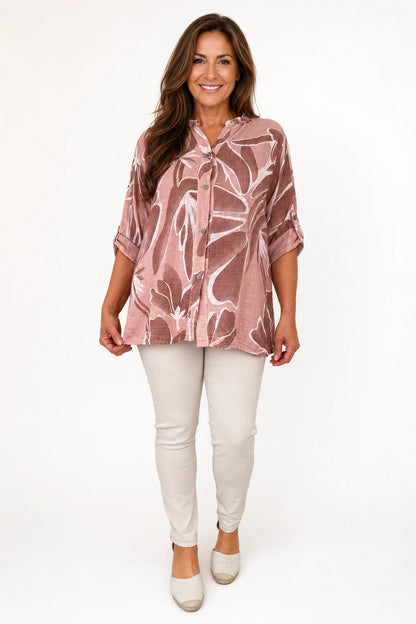 Pure Cotton Allegra Button Sleeve Button Shirt - Rose Taupe