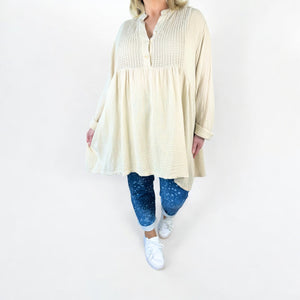 Smock Bubble Cotton Toni Shirt - Beige