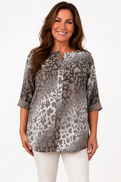 Pure Cotton Leopard Felicity One Button Shirt - Mocha