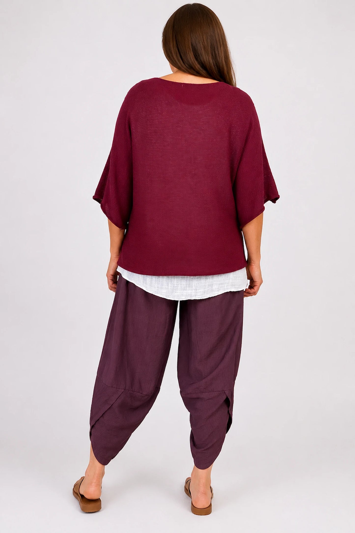 Cotton Seam Sleave Knit Batwing Jude Top - Wine