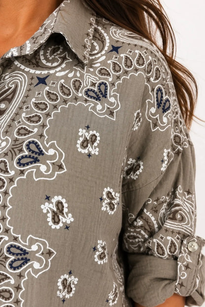Pure Bubble Cotton Button Sleeve Allisandra Button Shirt - Mocha