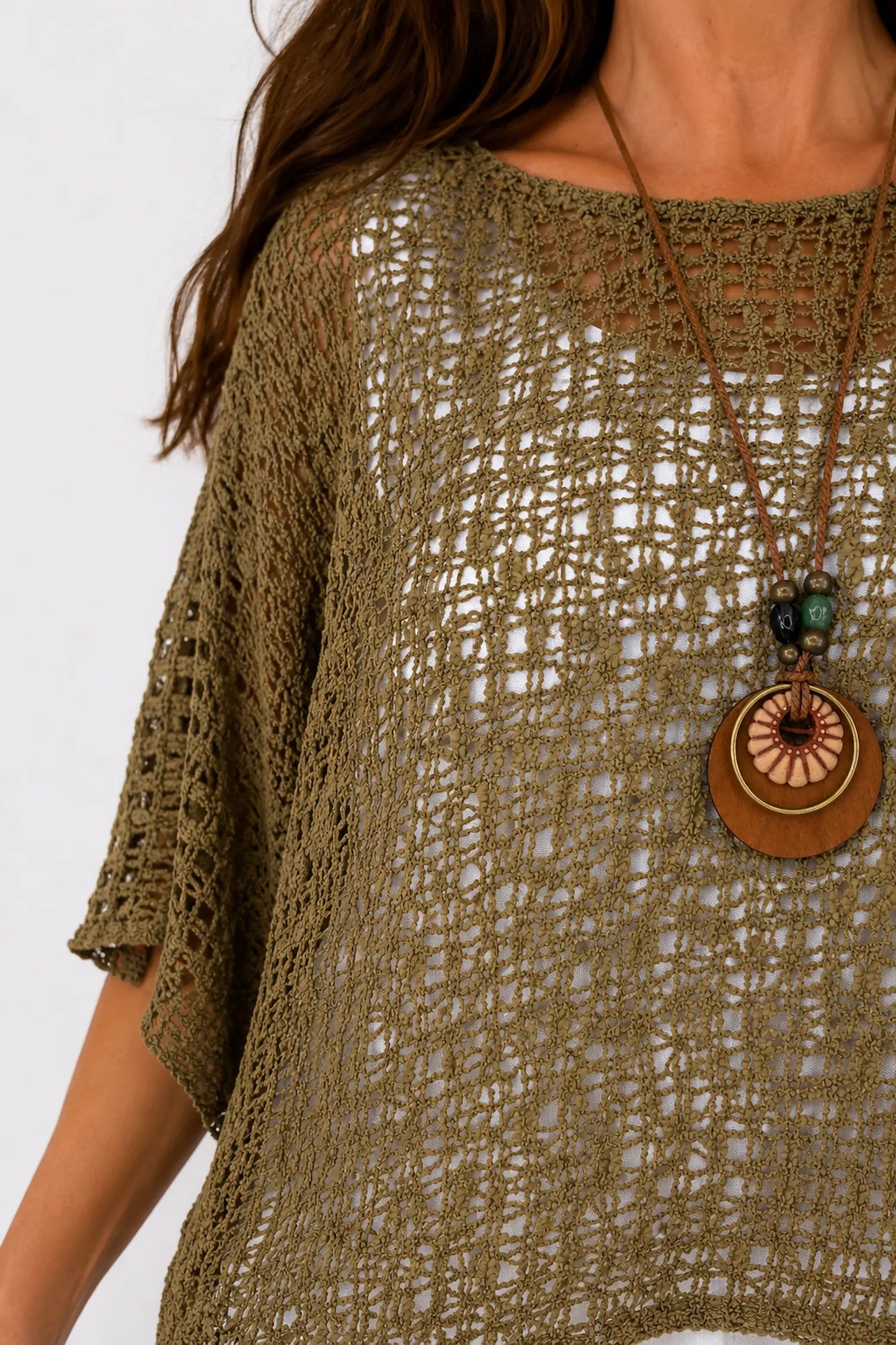 Amelia Ikat Premium Stitch Batwing Crochet - Mocha