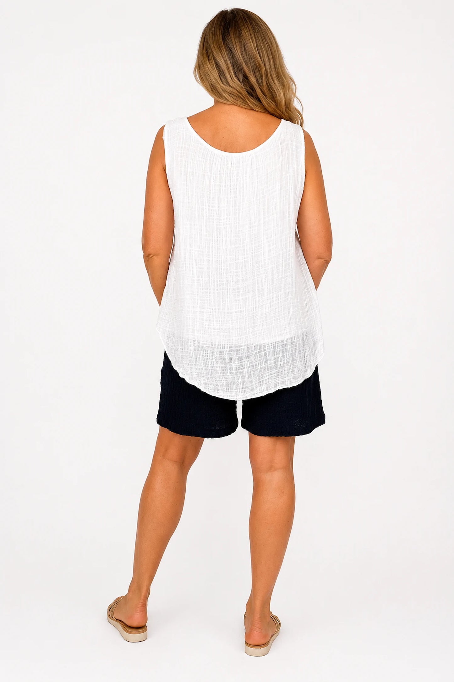 Lightly Textured Double Pocket Elasticated Waist Drawstring Lexi Shorts - Navy