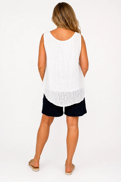 Lightly Textured Double Pocket Elasticated Waist Drawstring Lexi Shorts - Navy