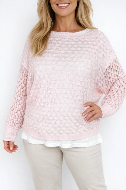 Eliza Batwing Spring Knit Crochet - Baby Pink
