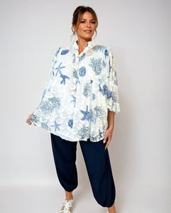 Embroidery Anglaise Crochet Berela Batwing Shirt - Navy