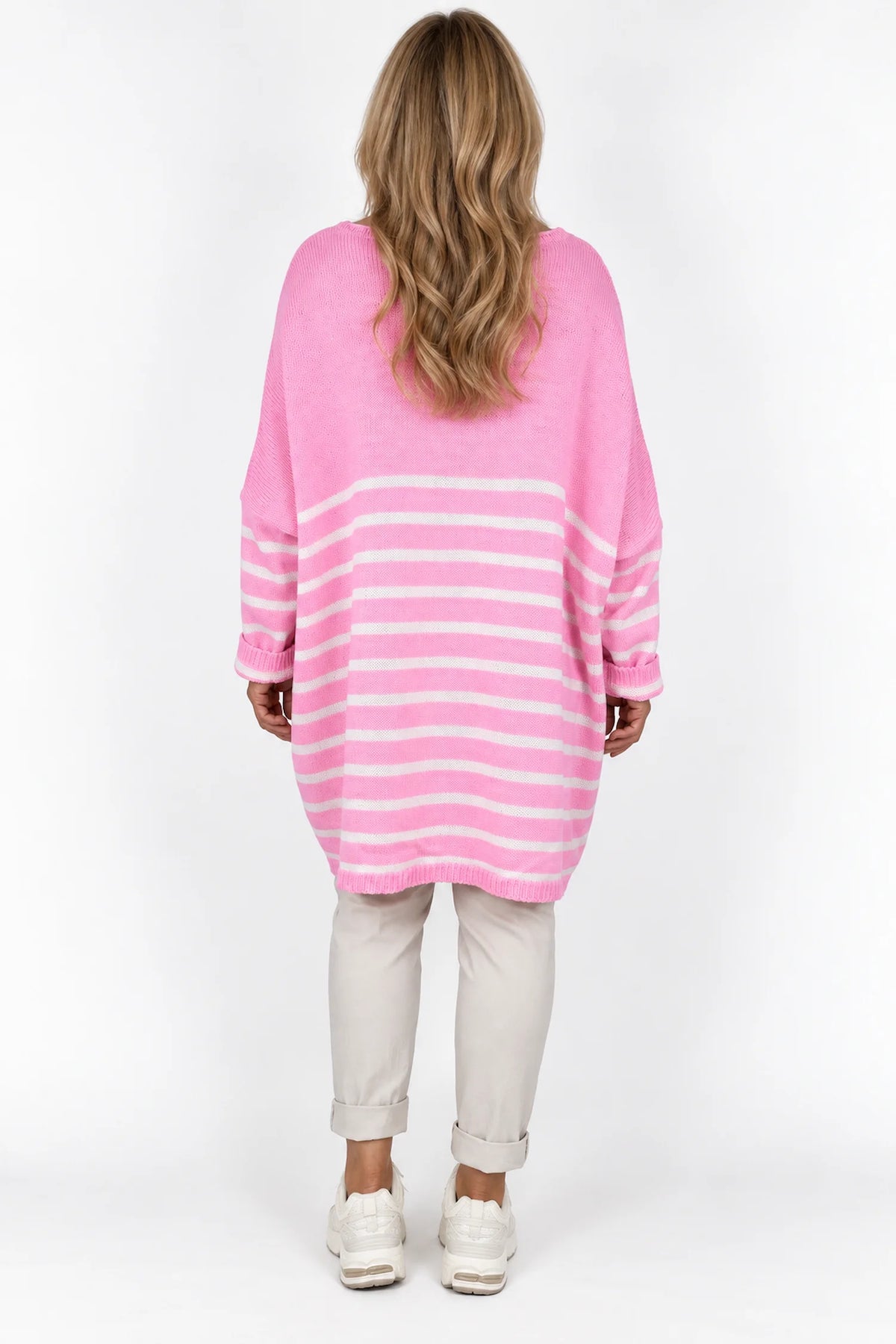 Wool Mix Stripped Diana Top - Candy Pink