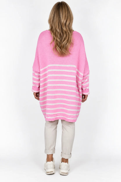 Wool Mix Stripped Diana Top - Candy Pink