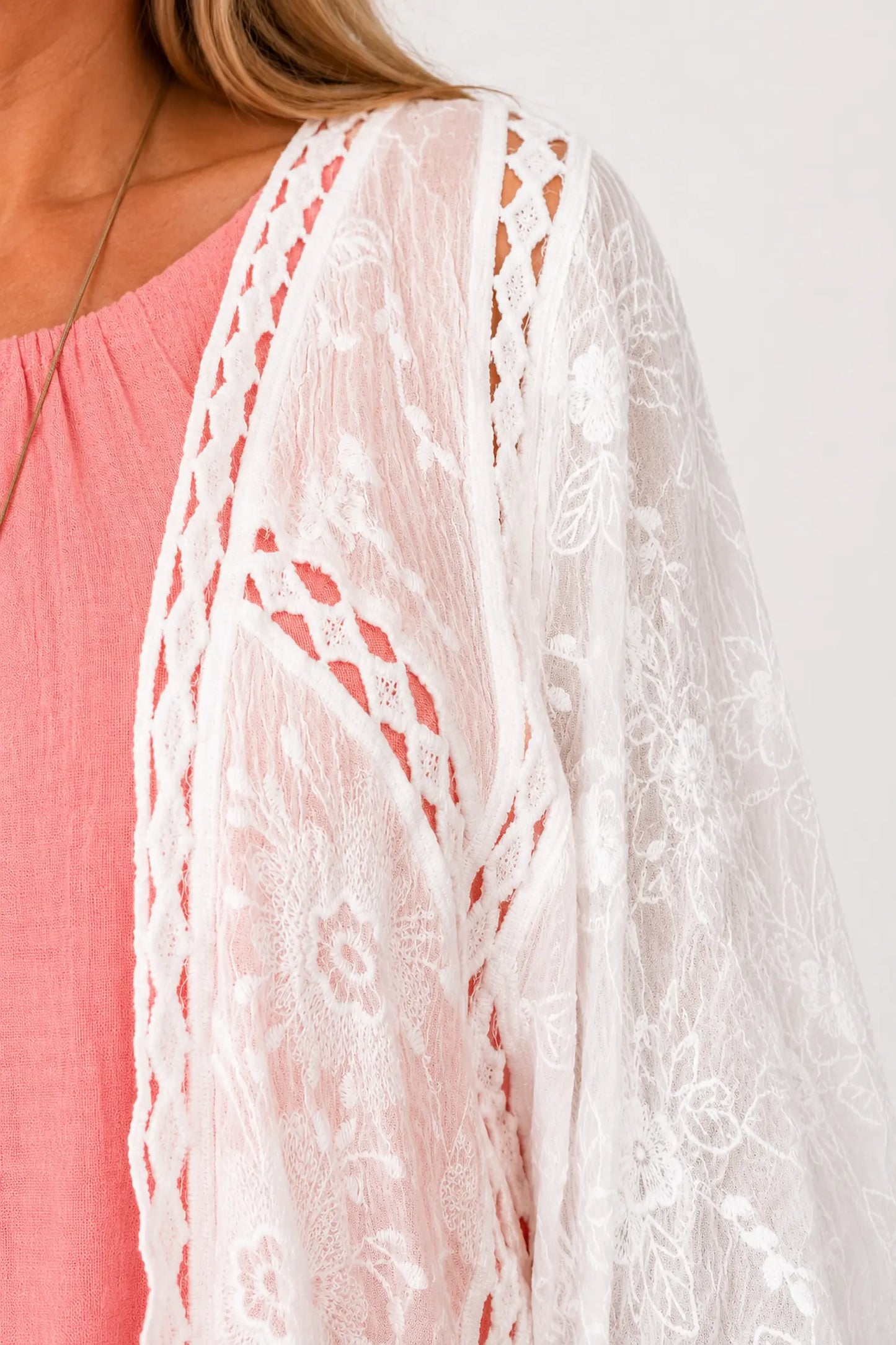 Pure Cotton Embroidery Anglaise Florenzi Batwing Cardigan - White