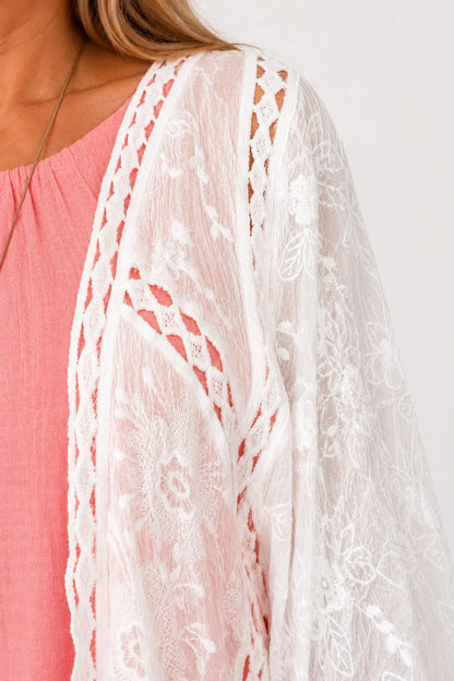 Pure Cotton Embroidery Anglaise Florenzi Batwing Cardigan - White