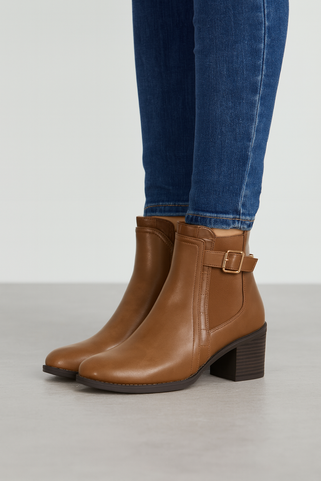 Mid Heel Faux Leather Irina Zipped Boot - Tan Brown