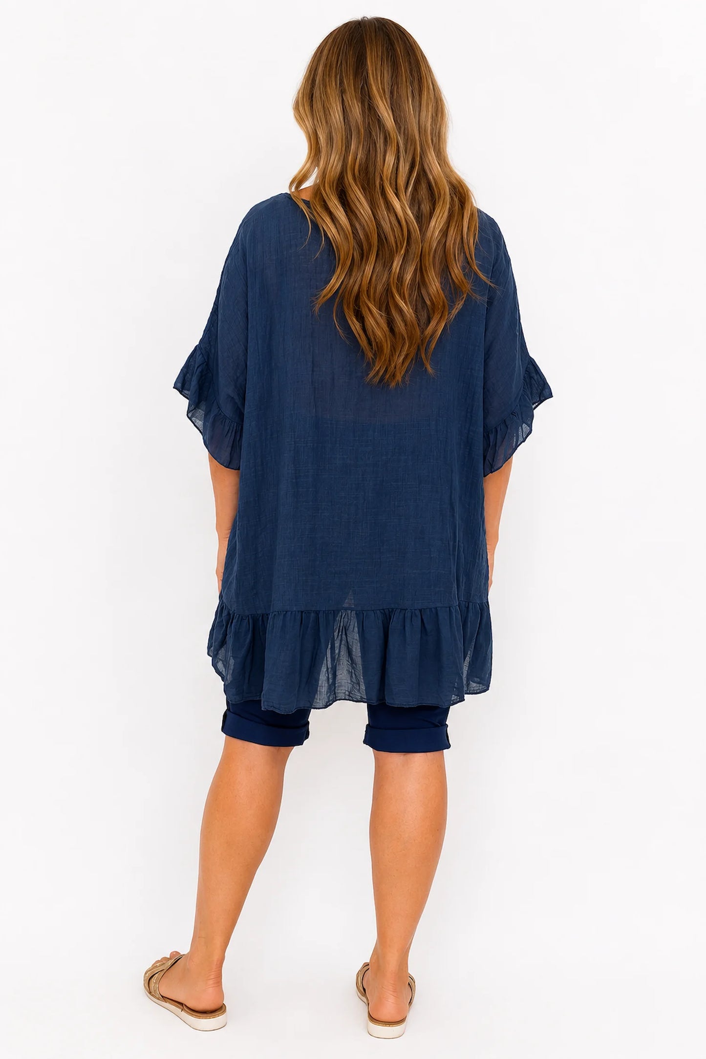 Pure Cotton Anita Frill Top - Navy
