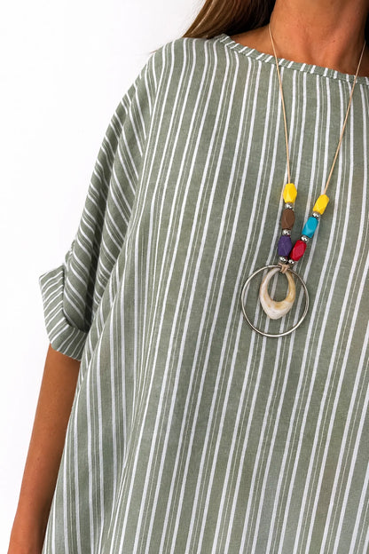 Chelsea Stripe Necklace Top - Sage